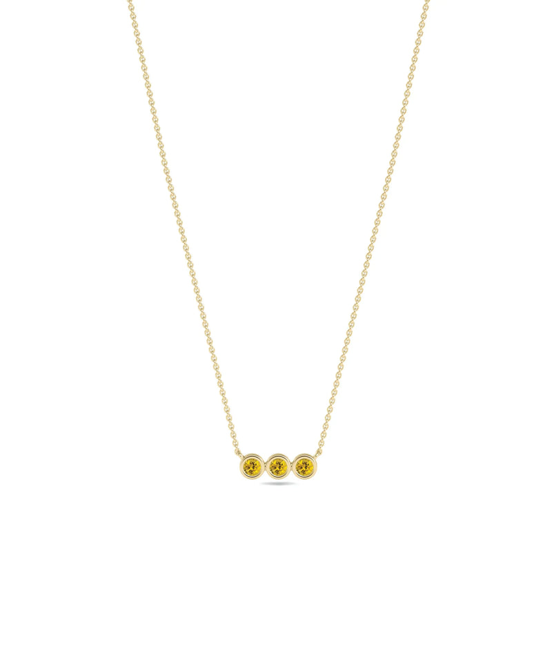 Birthstone 3 Stone Necklace - 79e | Everyday 14K Gold Jewelry