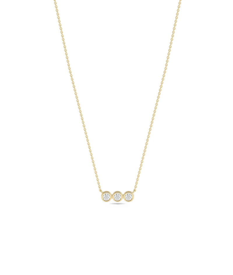 Birthstone 3 Stone Necklace - 79e | Everyday 14K Gold Jewelry