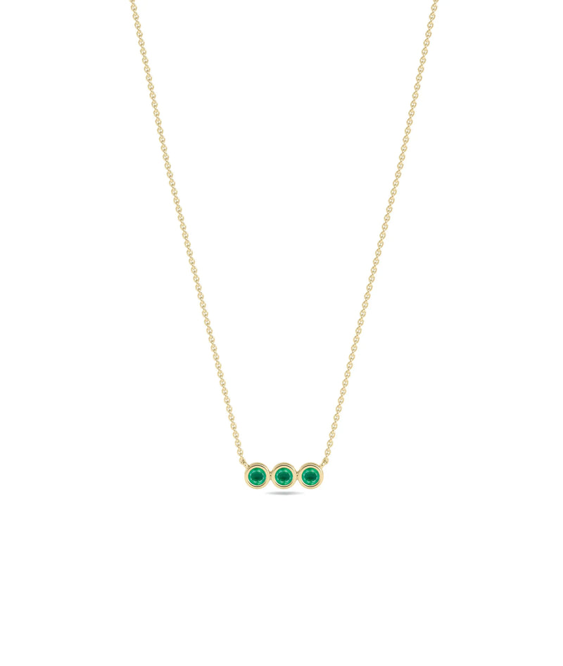 Birthstone 3 Stone Necklace - 79e | Everyday 14K Gold Jewelry