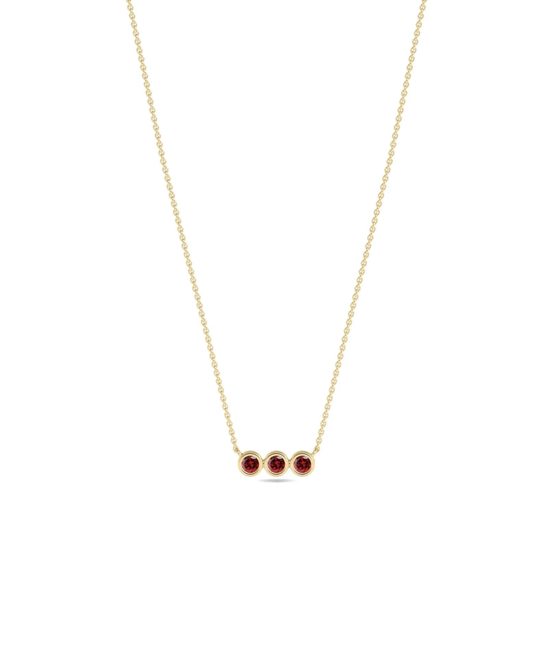 Birthstone 3 Stone Necklace - 79e | Everyday 14K Gold Jewelry