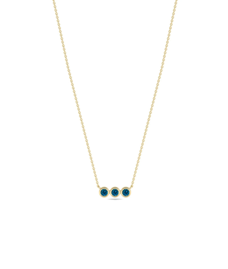 Birthstone 3 Stone Necklace - 79e | Everyday 14K Gold Jewelry