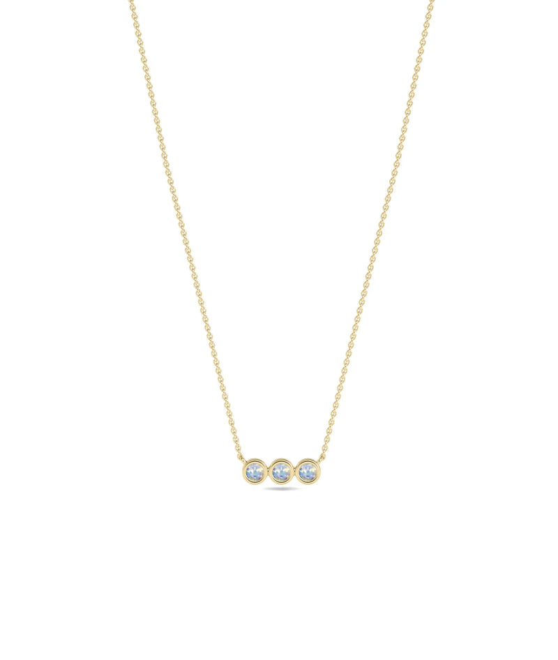 Birthstone 3 Stone Necklace - 79e | Everyday 14K Gold Jewelry