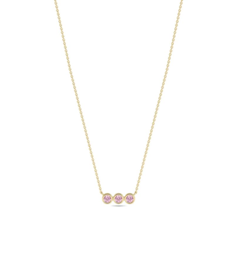 Birthstone 3 Stone Necklace - 79e | Everyday 14K Gold Jewelry