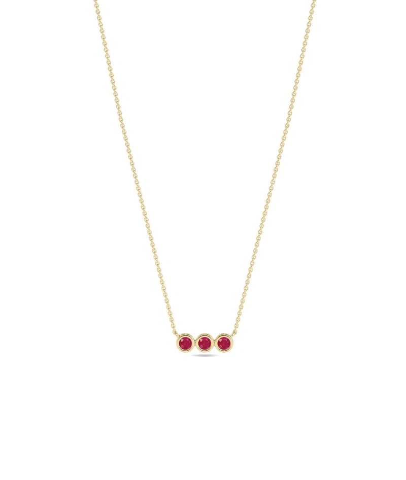 Birthstone 3 Stone Necklace - 79e | Everyday 14K Gold Jewelry