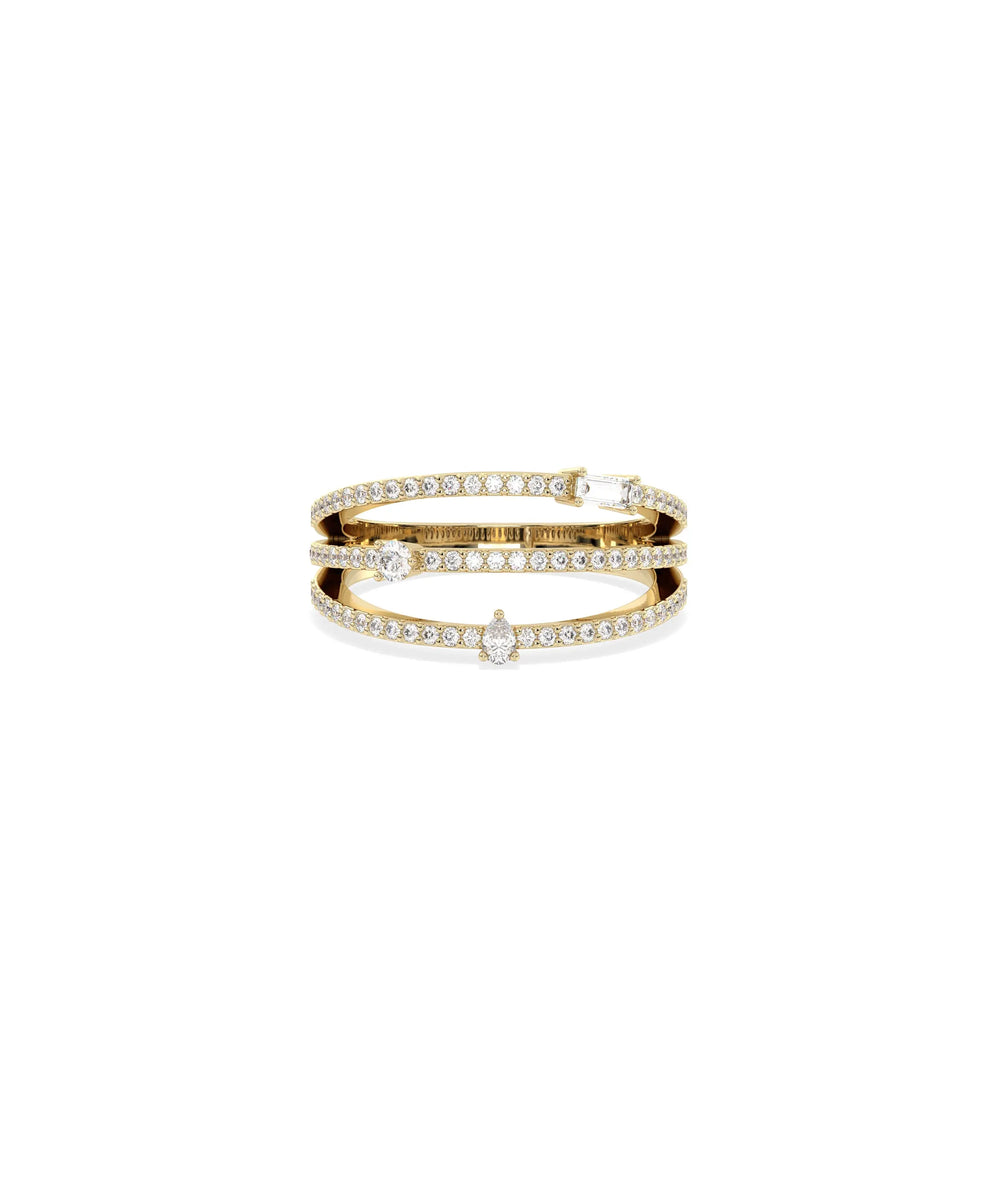 3 Row Birthstone and Diamond Band Ring - 79e | Everyday 14K Gold Jewelry