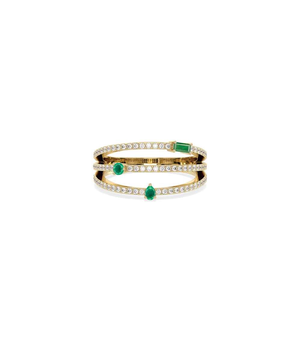 3 Row Birthstone and Diamond Band Ring - 79e | Everyday 14K Gold Jewelry