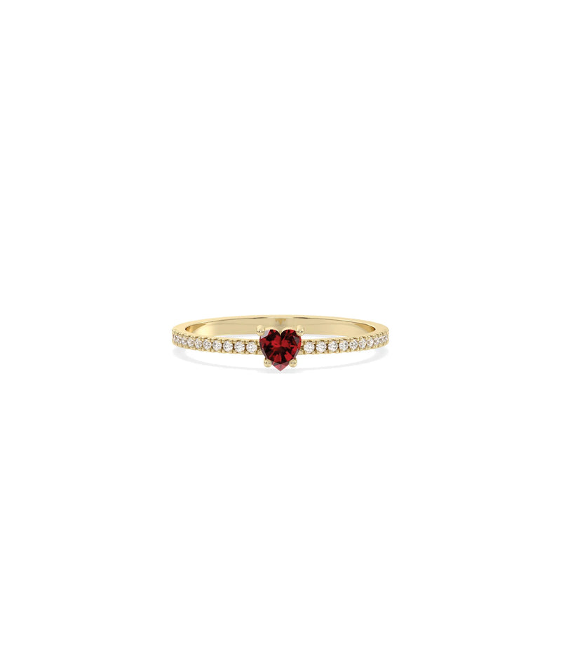 Heart Shape Birthstone and Diamond Band Ring - 79e | Everyday 14K Gold Jewelry