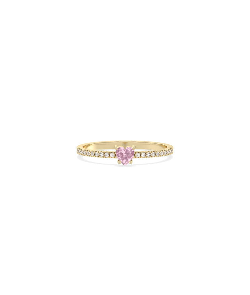 Heart Shape Birthstone and Diamond Band Ring - 79e | Everyday 14K Gold Jewelry