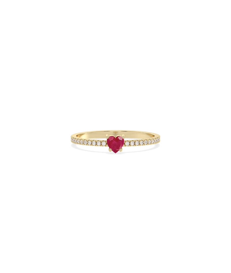 Heart Shape Birthstone and Diamond Band Ring - 79e | Everyday 14K Gold Jewelry