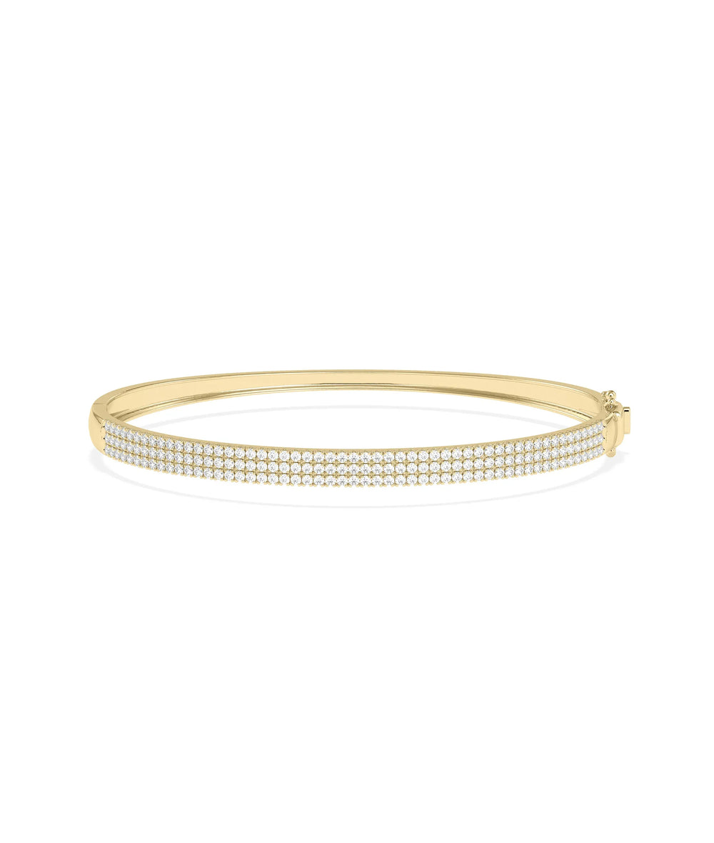 3 Row Flat Diamond Pave Bangle - 79e | Everyday 14K Gold Jewelry