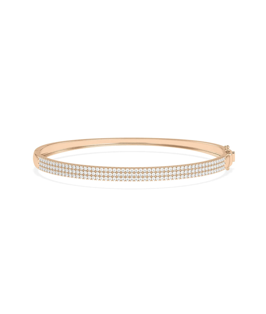 3 Row Flat Diamond Pave Bangle - 79e | Everyday 14K Gold Jewelry