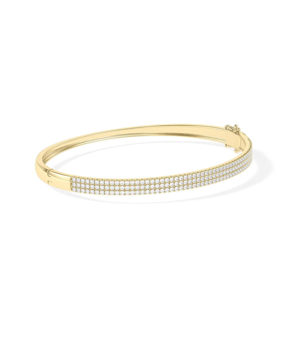 3 Row Flat Diamond Pave Bangle - 79e | Everyday 14K Gold Jewelry