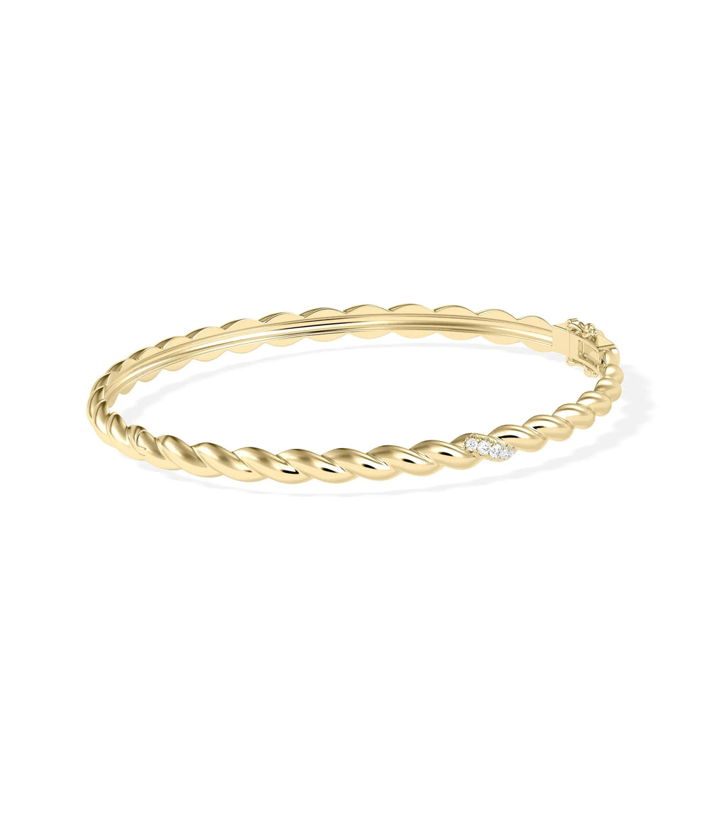 Natural Diamond Twist Bangle - 79e | Everyday 14K Gold Jewelry