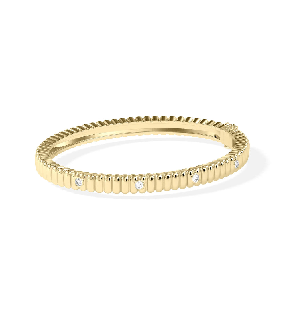 Diamond Station Fluted Bangle - 79e | Everyday 14K Gold Jewelry