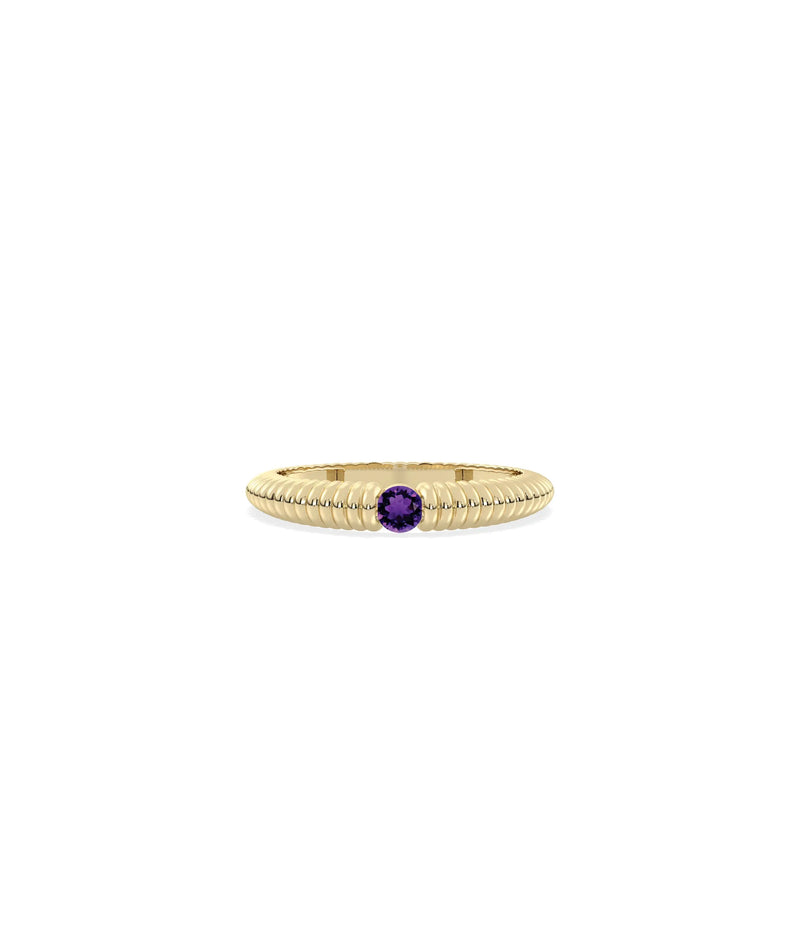 Birthstone Solitaire Fluted Band Ring - 79e | Everyday 14K Gold Jewelry