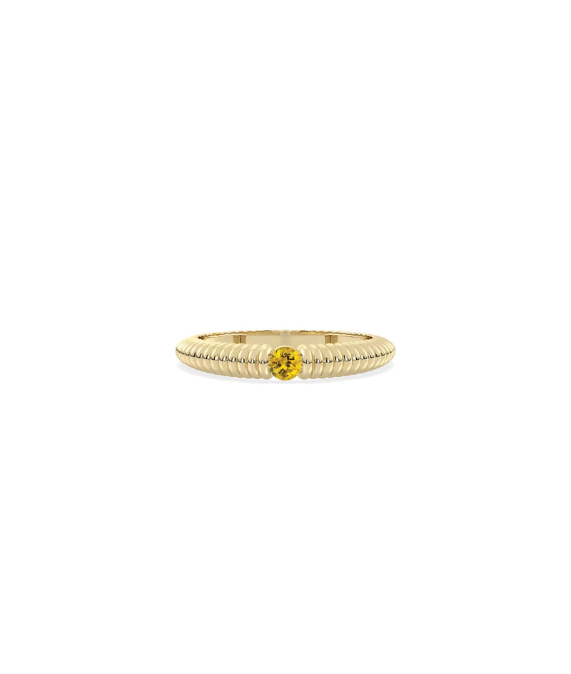 Birthstone Solitaire Fluted Band Ring - 79e | Everyday 14K Gold Jewelry