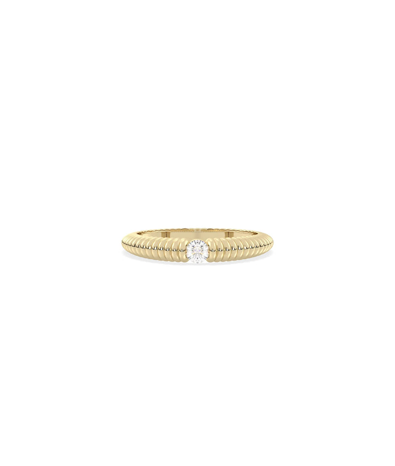 Birthstone Solitaire Fluted Band Ring - 79e | Everyday 14K Gold Jewelry