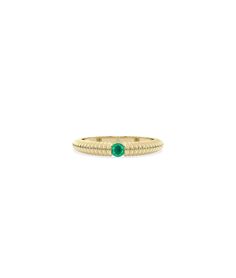 Birthstone Solitaire Fluted Band Ring - 79e | Everyday 14K Gold Jewelry