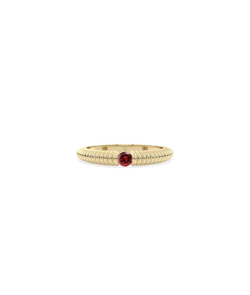 Birthstone Solitaire Fluted Band Ring - 79e | Everyday 14K Gold Jewelry