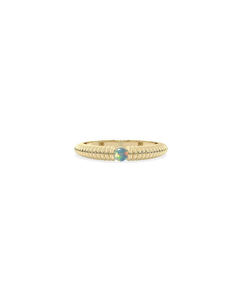 Birthstone Solitaire Fluted Band Ring - 79e | Everyday 14K Gold Jewelry