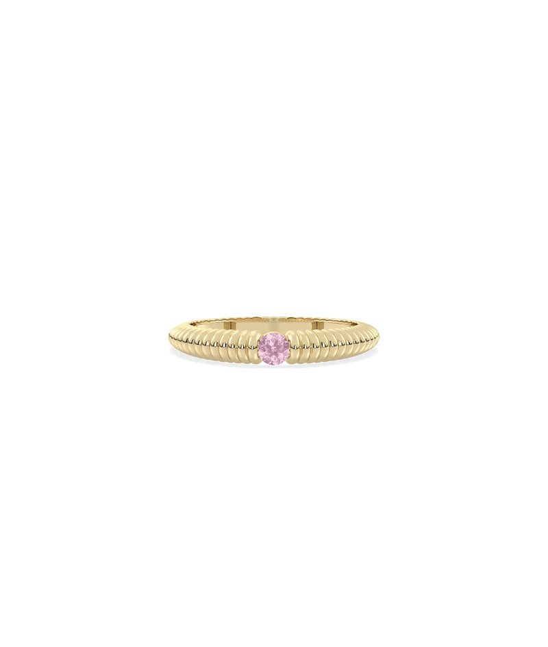 Birthstone Solitaire Fluted Band Ring - 79e | Everyday 14K Gold Jewelry