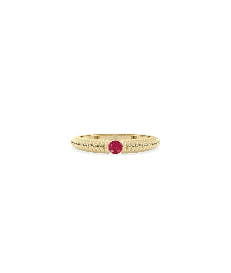 Birthstone Solitaire Fluted Band Ring - 79e | Everyday 14K Gold Jewelry