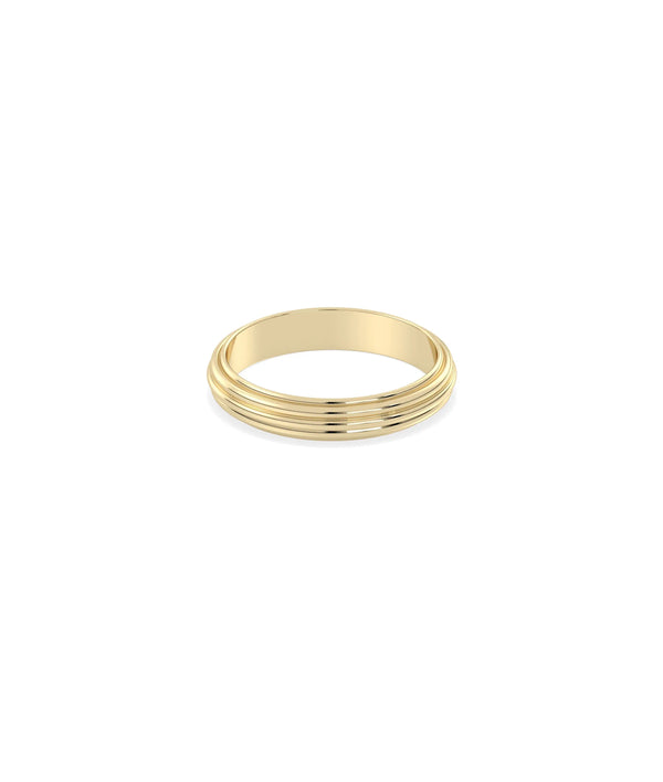 Side view Fluted Step Gold Band Ring showing 4mm width and architectural dimension alternate view