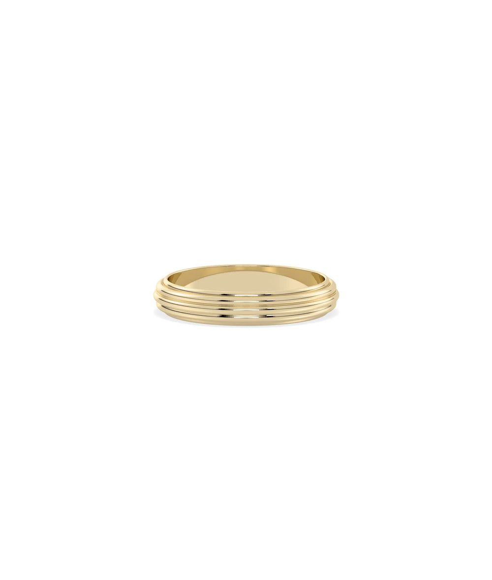 Fluted Step Gold Band Ring in yellow gold with vertical fluting and stepped tier design