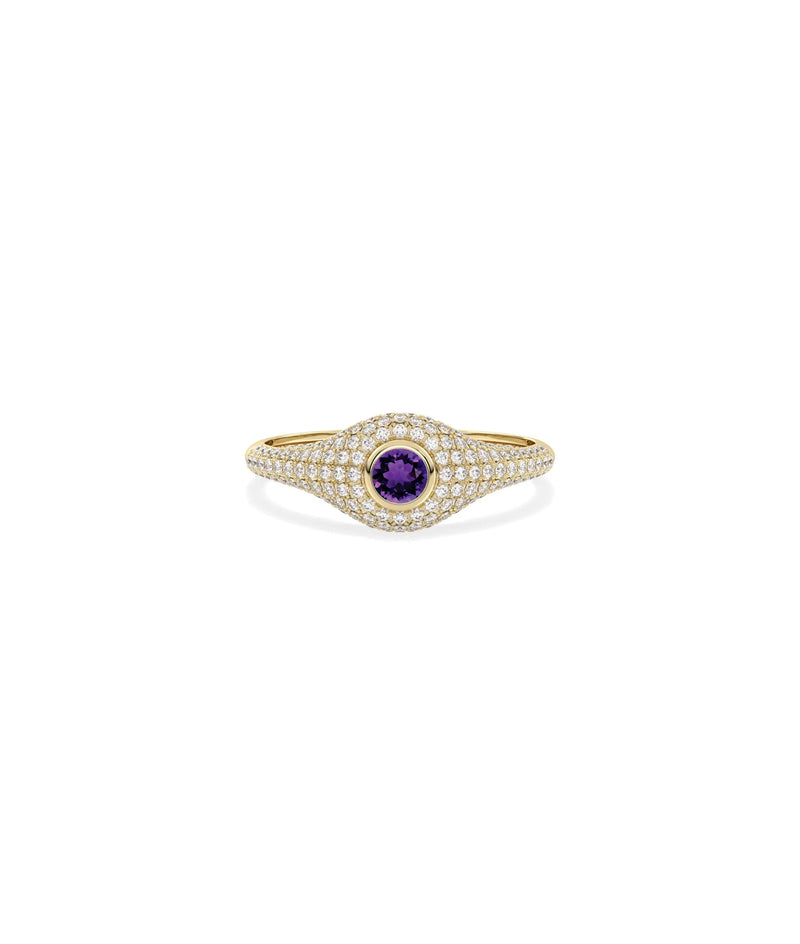 Birthstone Solitaire and Diamond Pave Band Ring - 79e | Everyday 14K Gold Jewelry