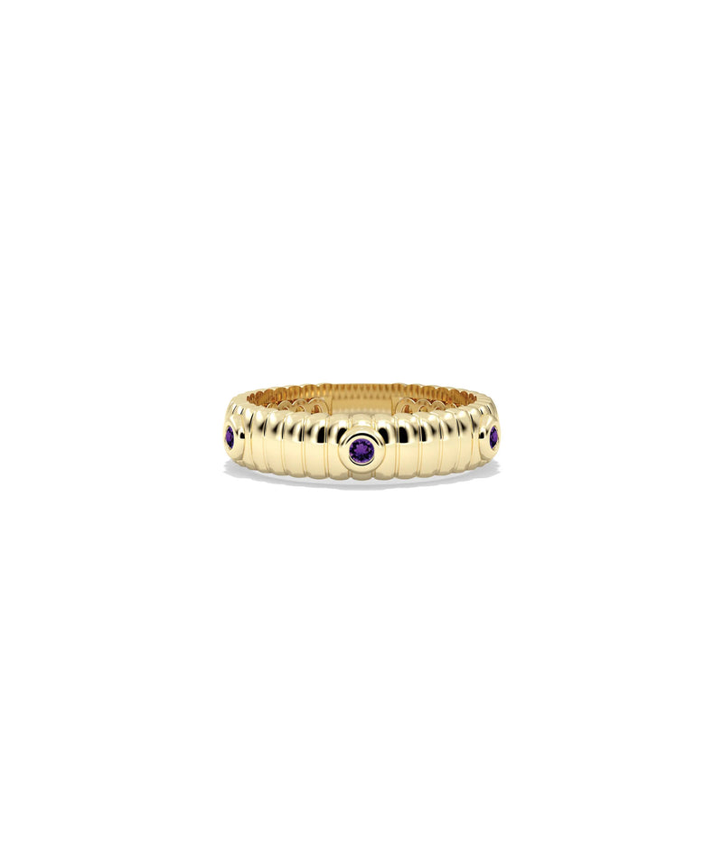 Birthstone Station Fluted Band Ring - 79e | Everyday 14K Gold Jewelry