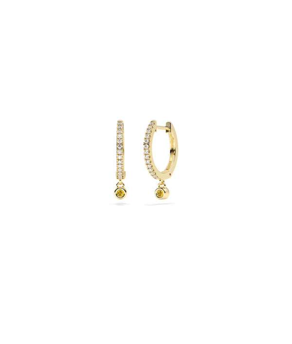Diamond Hoop Earring with Birthstone Dangle - 79e | Everyday 14K Gold Jewelry alternate view