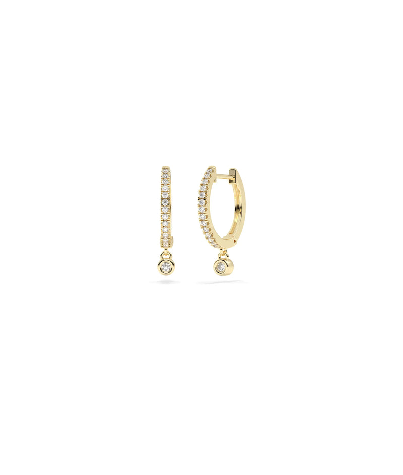 Diamond Hoop Earring with Birthstone Dangle - 79e | Everyday 14K Gold Jewelry
