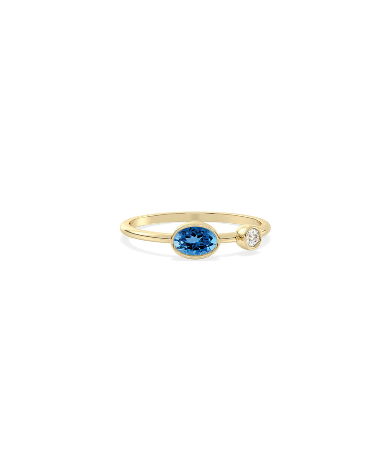 2 Stone Birthstone and Diamond Solitaire Ring - 79e | Everyday 14K Gold Jewelry