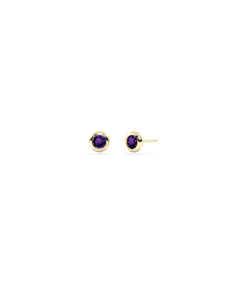 Birthstone Solitaire Bezel Set Stud Earring - 79e | Everyday 14K Gold Jewelry
