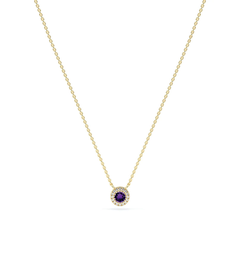 Birthstone and Diamond Halo Necklace - 79e | Everyday 14K Gold Jewelry