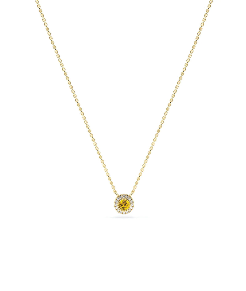 Birthstone and Diamond Halo Necklace - 79e | Everyday 14K Gold Jewelry