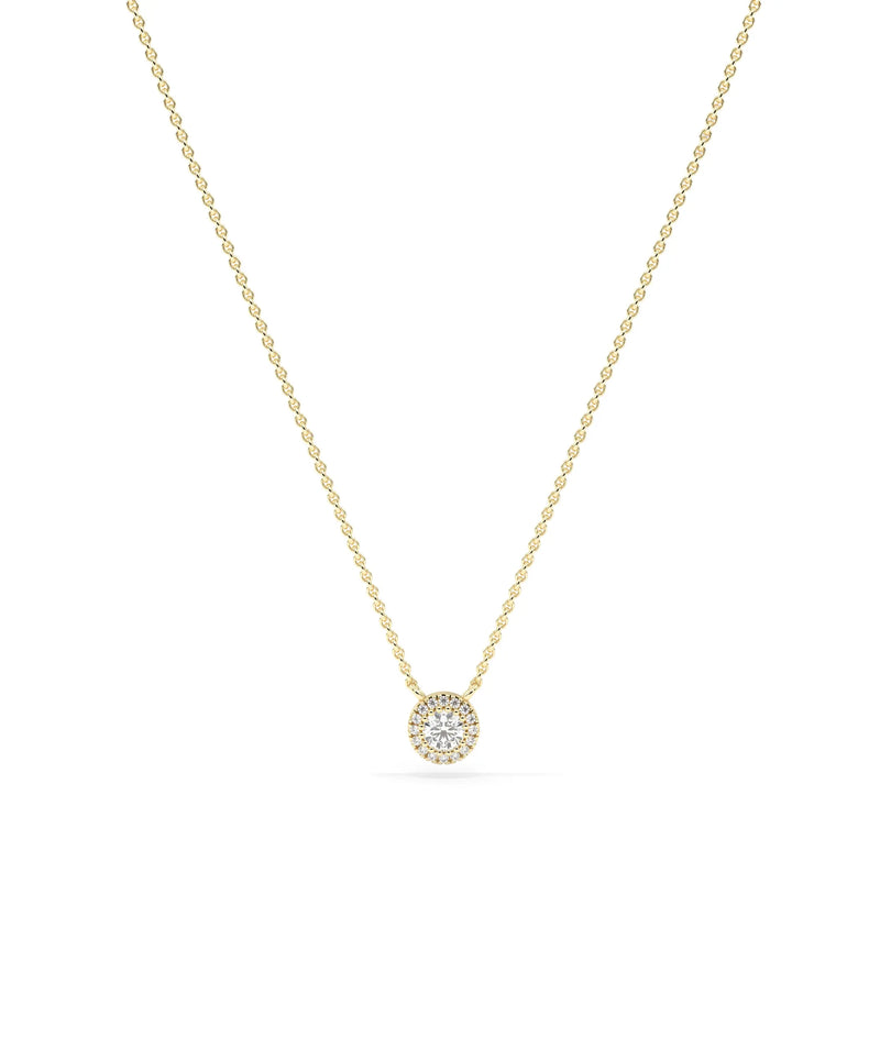 Birthstone and Diamond Halo Necklace - 79e | Everyday 14K Gold Jewelry
