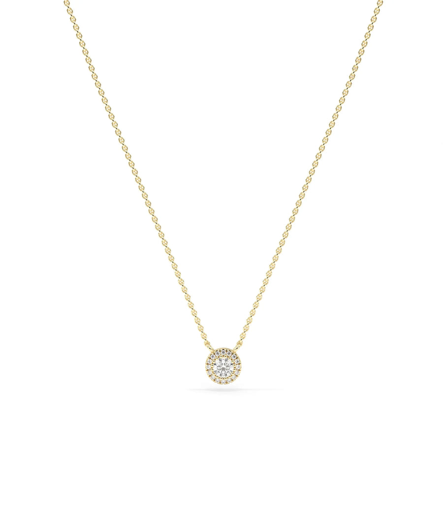 Birthstone and Diamond Halo Necklace - 79e | Everyday 14K Gold Jewelry