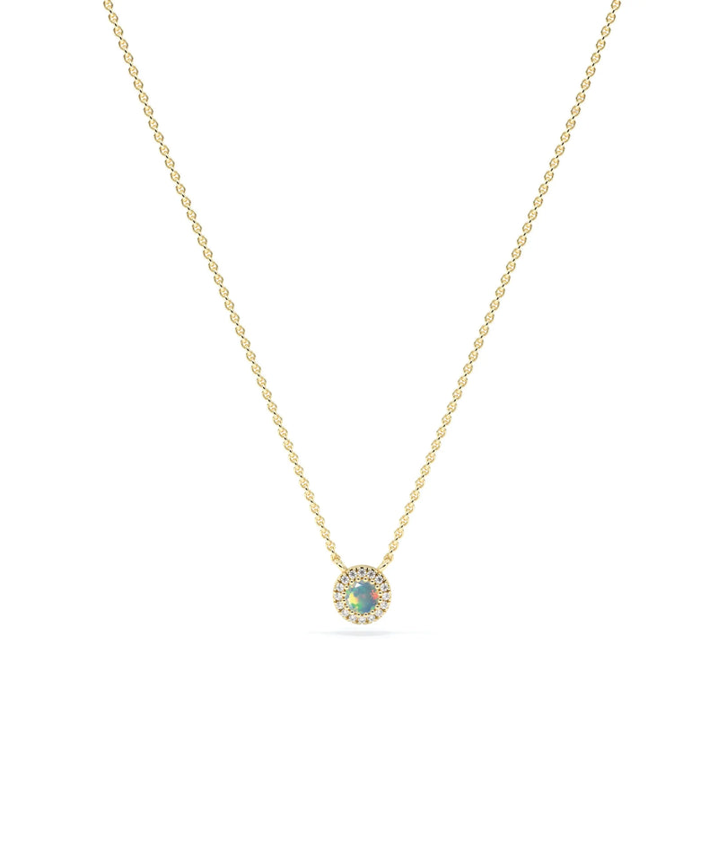 Birthstone and Diamond Halo Necklace - 79e | Everyday 14K Gold Jewelry