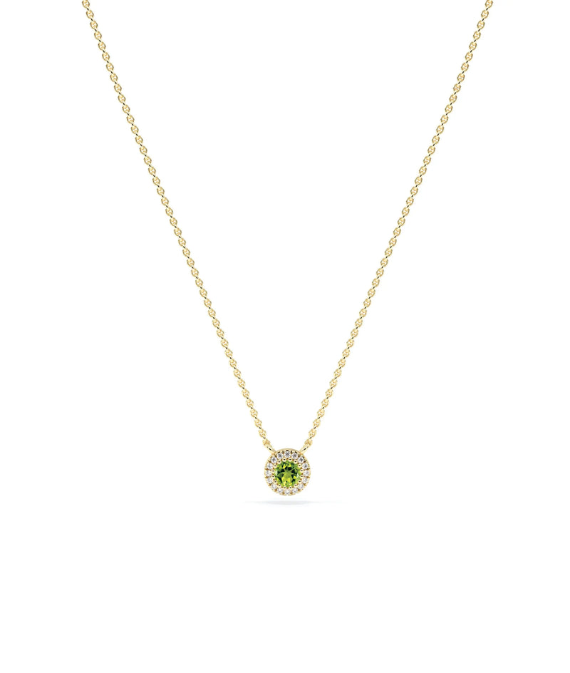 Birthstone and Diamond Halo Necklace - 79e | Everyday 14K Gold Jewelry