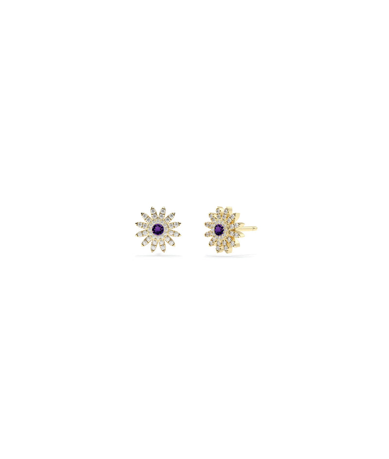 Birthstone and Diamond Flower Stud Earrings - 79e | Everyday 14K Gold Jewelry