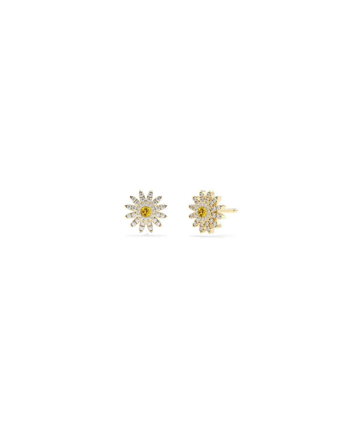 Birthstone and Diamond Flower Stud Earrings - 79e | Everyday 14K Gold Jewelry