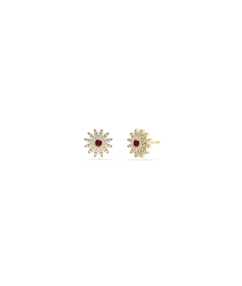 Birthstone and Diamond Flower Stud Earrings - 79e | Everyday 14K Gold Jewelry