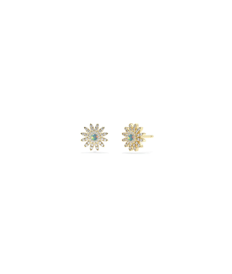Birthstone and Diamond Flower Stud Earrings - 79e | Everyday 14K Gold Jewelry