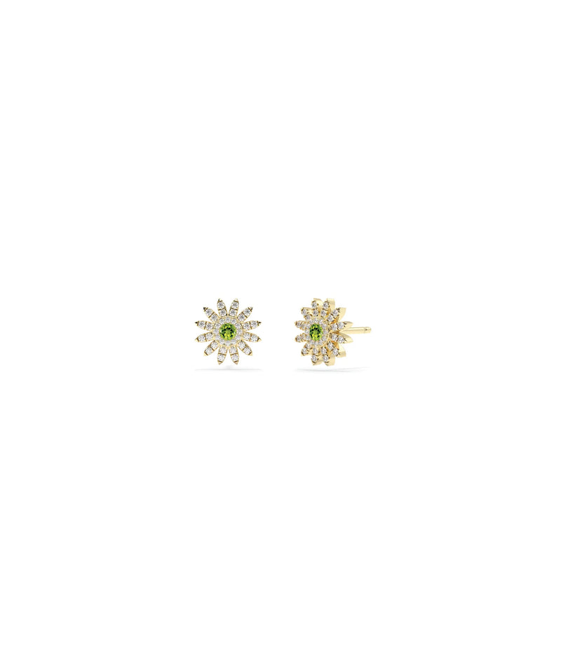 Birthstone and Diamond Flower Stud Earrings - 79e | Everyday 14K Gold Jewelry