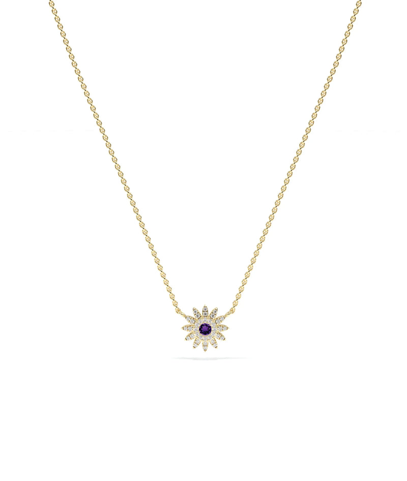 Birthstone and Diamond Flower Necklace - 79e | Everyday 14K Gold Jewelry