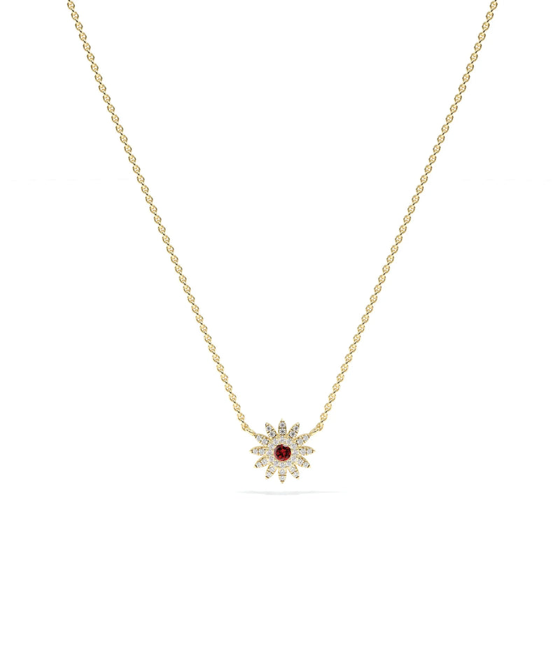 Birthstone and Diamond Flower Necklace - 79e | Everyday 14K Gold Jewelry