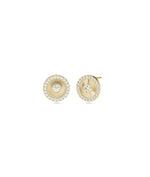Diamond and Birthstone Halo Disc Stud Earring - 79e | Everyday 14K Gold Jewelry