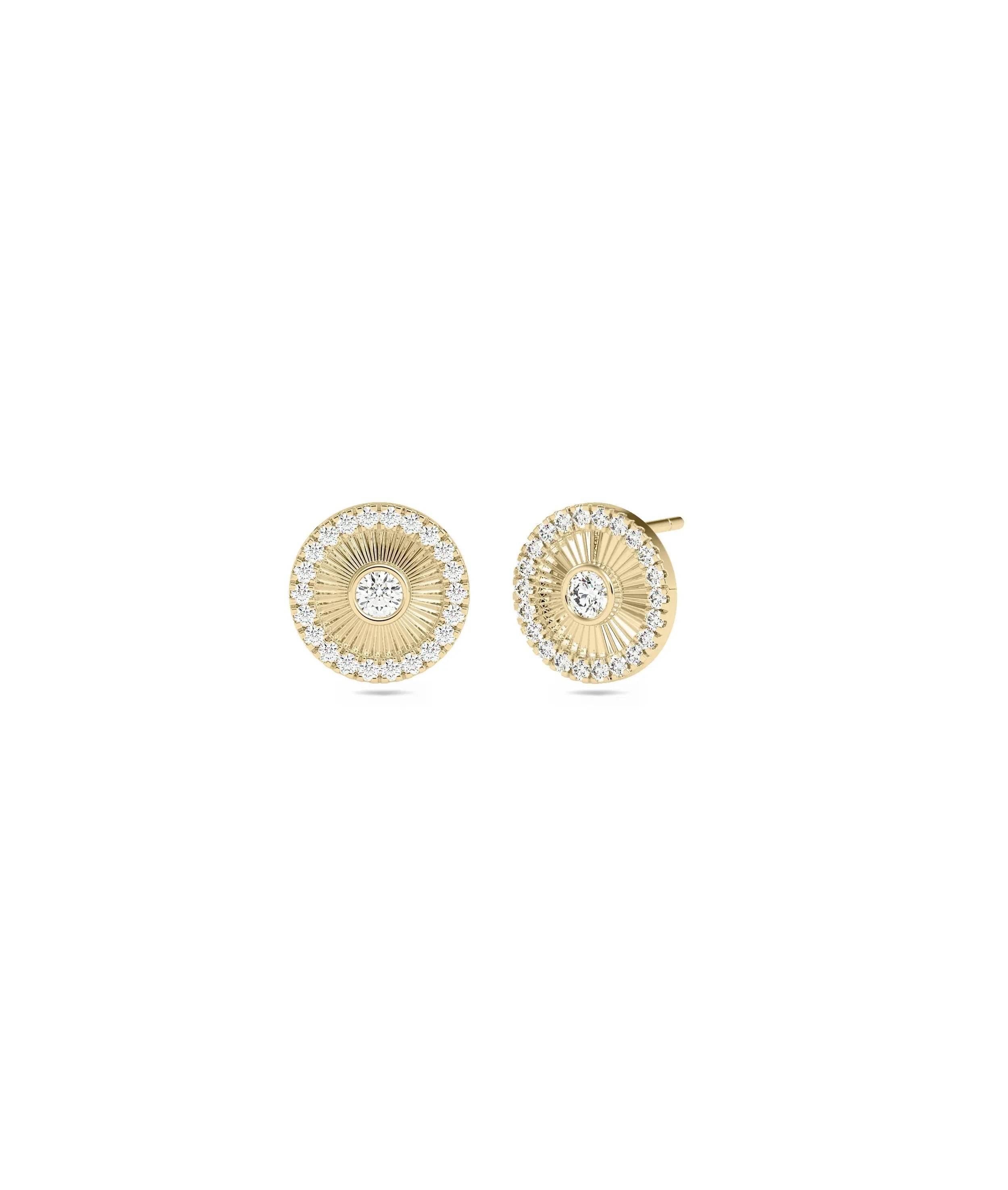 Diamond and Birthstone Halo Disc Stud Earring - 79e | Everyday 14K Gold Jewelry