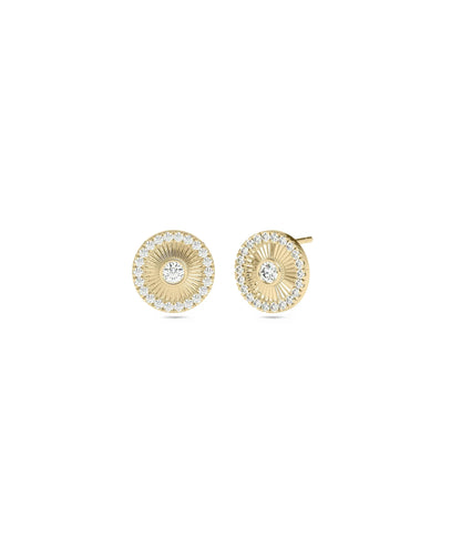 Diamond and Birthstone Halo Disc Stud Earring - 79e | Everyday 14K Gold Jewelry